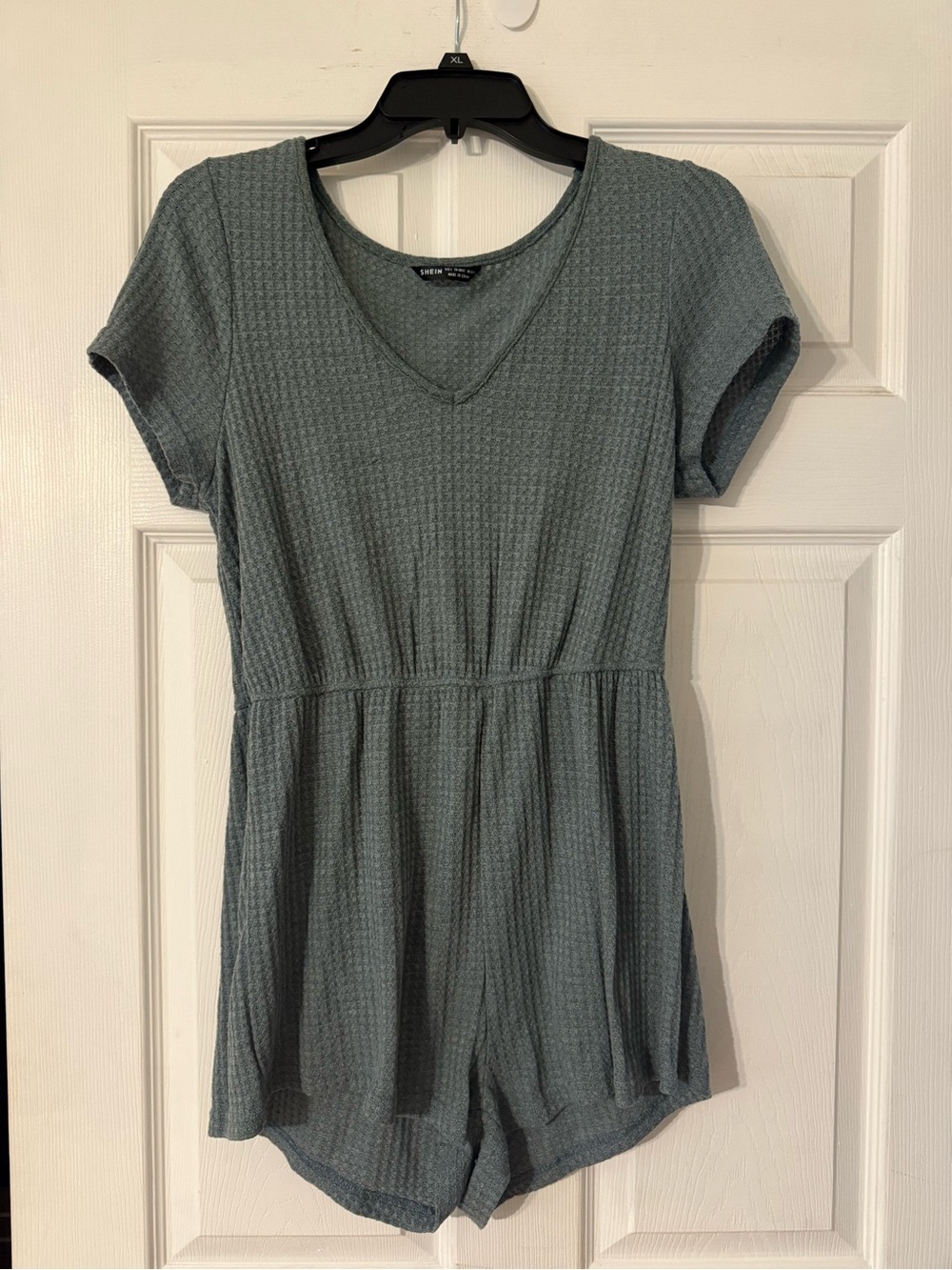 Textured Slate grey V-Neck Short Romper